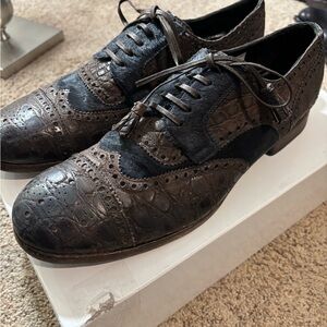 Dolce and Gabbana brown crocodile and black calf hair oxfords.